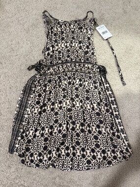 Free People Black and Cream Printed Mini Dress